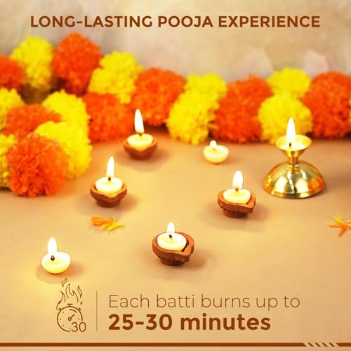 Image of Welburn Veda&Co Nagchampa Scented Ghee Blended Batti for Puja | Diya Batti with Cotton Wick | 30 Min Burning Time | Ghee Batti for Divine Worship | Ideal for Festivals and Daily Puja (Pack of 150)
