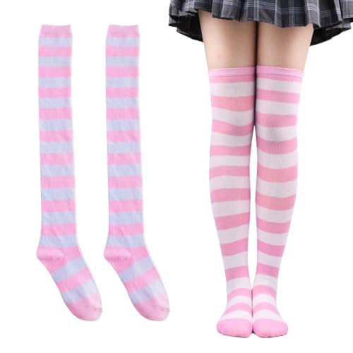 COYUN 1 Paires Chaussettes Hautes Rayées, Chaussettes longues en tricot, Femme Chaussette Haute Bas à Rayures Au-Dessus Du Genou pour Fête d'Halloween, Carnaval,...