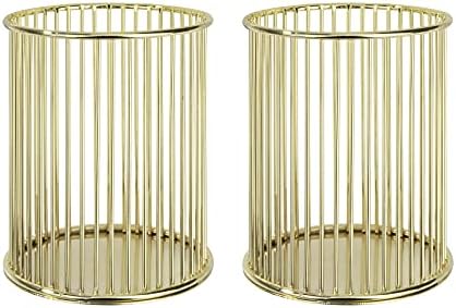 Pencil Holders Round Iron Art Pen Holder Fashion Makeup Brush Storage Basket Multifunctional Desktop Tidy Organizer for Home, School, Office, 8cm in Diameter, 2 Pieces (Gold)