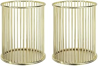 Pencil Holders Round Iron Art Pen Holder Fashion Makeup Brush Storage Basket Multifunctional Desktop Tidy Organizer for Home, School, Office, 8cm in Diameter, 2 Pieces (Gold)