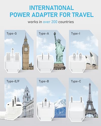Image of 220V to 110V Voltage Converter US to Europe, 2000W Voltage Converter for European Travel with 3 AC 2 USB-C 2 USB-A Ports, and Universal European Travel Adapter (Gray)