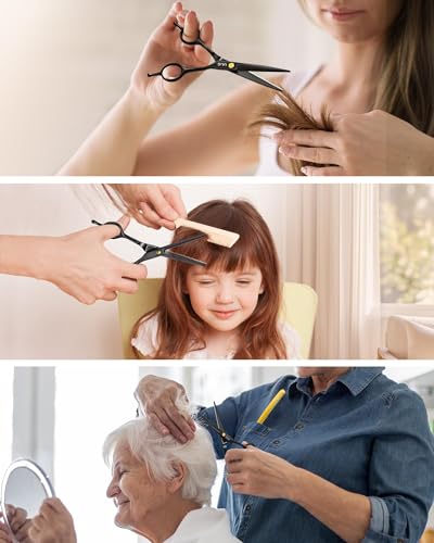 Image of Hair Cutting Scissors Thinning Shears Kit ULG Professional Barber Hairdressing Texturizing Salon Razor Edge Scissor Japanese Stainless Steel 6.5 inch BLK