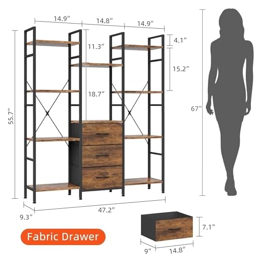 AFLUI Triple Bookshelf with Fabric Drawers