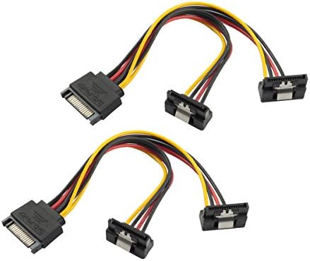 Baolongking SATA Power Cable, 6-Inch SATA 15 Pin Male to 2xSATA 15 Pin Down Angle Female Power Splitter Cable(Pack of 3)