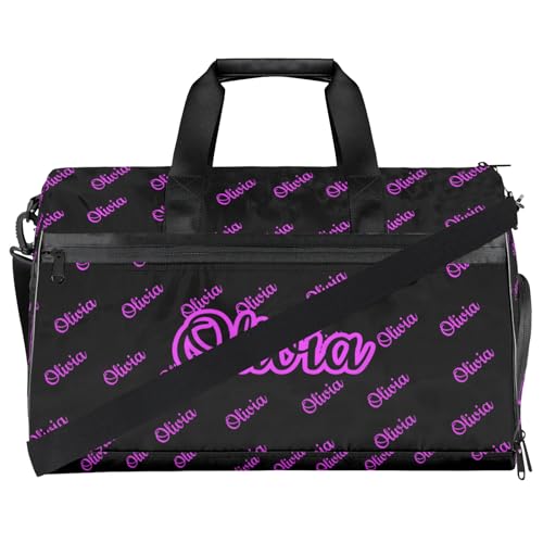 Custom Sport Duffel Bags with Shoe Compartment Personalized Name Travel Overnight Bag Waterproof Dance Bag Lightweight Carry-On Tote for Women Men, Black Pink2