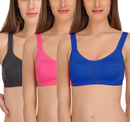 Image of FIMS - Fashion is my style Women's Lycra & Cotton Non Padded Non-Wired Sports Bra (Pack of 3)