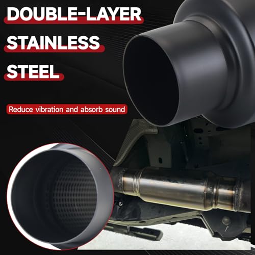 Image of LCGP 2.5 inch Inlet Universal Resonator Muffler, 2.5 inch Outlet 13.77 inch Overall Length Stainless Steel High Performance Muffler, Polished, Pass-Thru Design Black 2pack