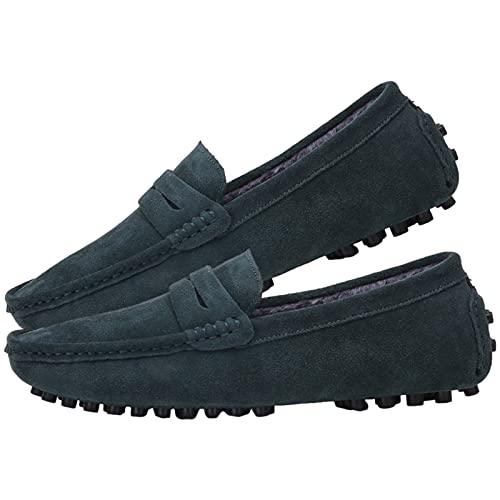 Image of ANUFER Men's Suede Leather Penny Loafers Comfort Driving Shoes Moccasin Slippers
