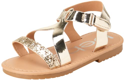 bebe Toddler Girls Sandals - Glitter Hook & Loop Closure Multi Strap Open Toe Summer Flat Dress Toddlers Kids Sandals