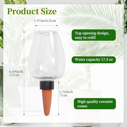 GEWOSI 3pcs Plant Self Watering Globes, Plastic Water Bulbs Top Fill, 12.3 oz Plant Watering Devices System Slow Release Terracotta, Water Spikes Stakes for Indoor (Clear-3pack) - Thumbnail 2