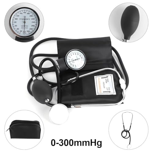 Manuelles Blutdruckmessgerät, RANJIMA Blutdruck Manschette mit Flachkopf-Stethoskop Oberarm Aneroid und Manschette Blutdruckmessgerät Armmanschette für Hause für arzt praxis zuhause