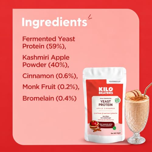 Image of Kilobeaters Fermented Yeast Protein Powder 50g (Pack of 4) & Monk Fruit Powder 25g Combo | Apple Cinnamon Flavour | Easy to Mix | Resealable Pouch | Gluten Free | Zero Added Sugar