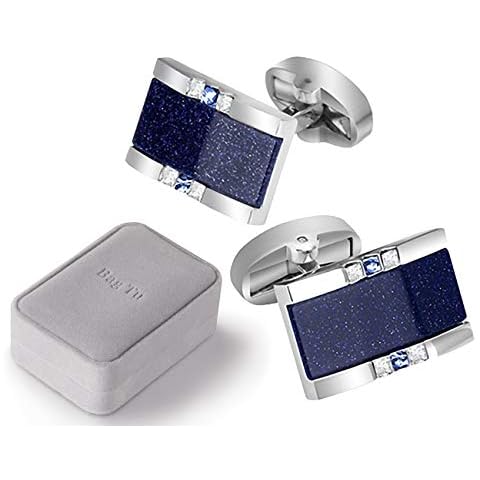 BagTu Galaxy Cufflinks Set, 2pcs Starry Sky Metal Rectangular Dark Blue Cufflinks with Gift Box Cover