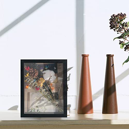 Image of GraduationMall 8x10 Wood Shadow Box Frame Glass Door Display Case with Linen Back and 6 Stick Pins,1.5 inches Interior Depth,Ideal for Memorabilia Pictures Flowers Medals Tickets Rustic Black