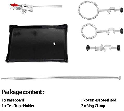 feedal Chemistry Laboratory Retort Stand  Lab Support Stand (21x14cm), 2 Retort Rings (Dia. 5cm/7.3cm), Rod (Length 40cm) and Flask Clamp
