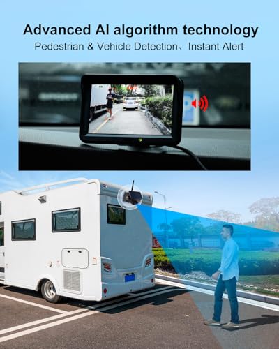 Image of AI Magnetic Solar Wireless Backup Camera: Pedestrian & Vehicle Detection, 1-Min Install, No Wiring /Drilling, Gesture Control, Night Vision, 5 inch 1080P Monitor for RV, Trailer, Truck, Motorhome, Camper