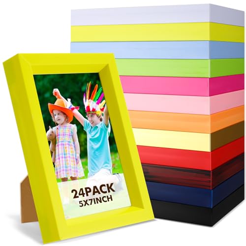 Leinuosen 24 Pcs Colorful Picture Frame Modern Rainbow Multi Colored Small Wall and Tabletop Picture Frames for Wedding Home Office Horizontal Vertical Display, 12 Colors(5 x 7 Inch)