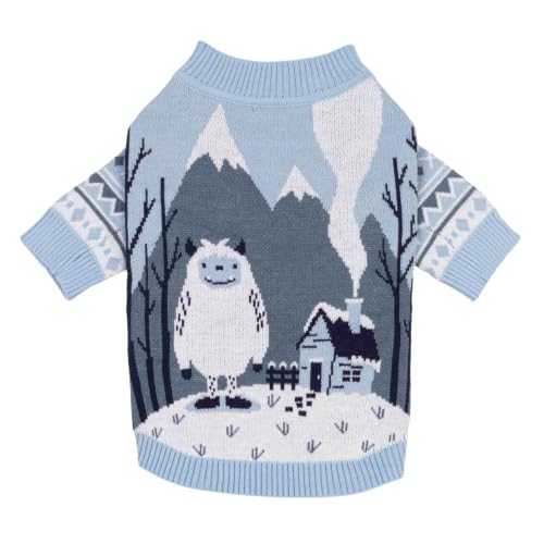 Image of Fitwarm Yeti Dog Jacquard Sweater, Cozy Winter Clothes for Small Dogs Boy Girl, Knitted Pet Apparel, Blue, White, Medium