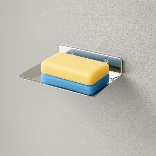 Image of Stainless Steel Soap Dish Holder for Bathroom & Kitchen | Wall Mounted Rust-Proof Soap Tray with Drainage | Modern Space-Saving Soap Stand for Shower, Sink, Wash Basin & Countertop