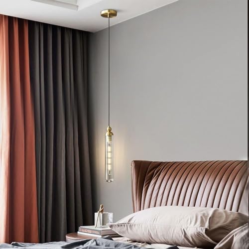 Lustre avec fil réglable en cuivre et suspension minimaliste E14 avec un abat-jour en verre