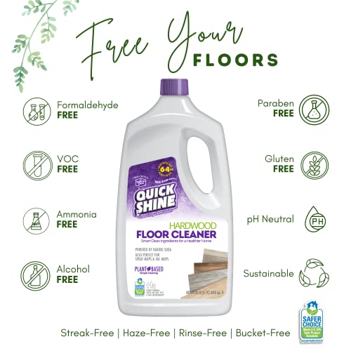 Quick Shine Hardwood Floor Cleaner 64Oz, 4Pk | Naturally Cleans Dirt & Scuff Marks | Plant-Based, Dirt Dissolving, Streak Free, No Rinse & Ready To Use | Use In Spray Mops | Safer Choice Cleaner #TOP1