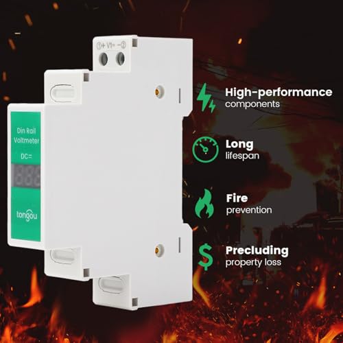 Image of DIN Rail Voltmeter, DC 11V-310V DC Voltage Meter, Digital Display, 3 Display Digits, with English User Manual