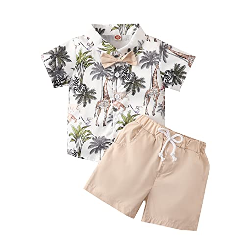 Image of CIYCUIT Toddler Baby Boys Summer Print Shirt Outfits Clothes Short Sleeve Button Down Tops + Shorts Set