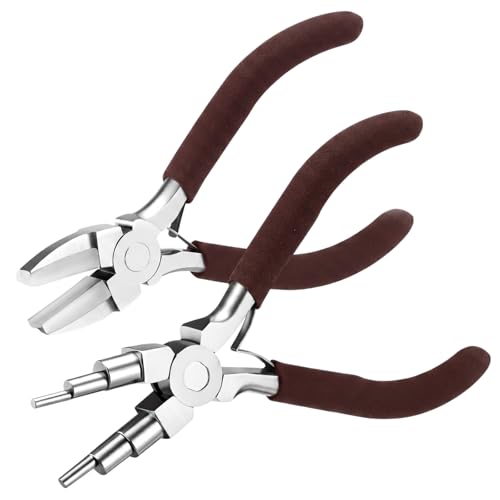 Image of Mudder 2 Pieces Jewelry Making Tool Bail Making Pliers 6 in 1 Jewelry Wire Bending Pliers for Beading Looping Shaping Wire DIY Crafts (Brown)