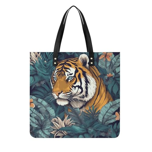 Tropical Tiger Leather Tote Bag Soft Handbag Vintage Shoulder Purses Fashion Top Handle Bag Large Capacity