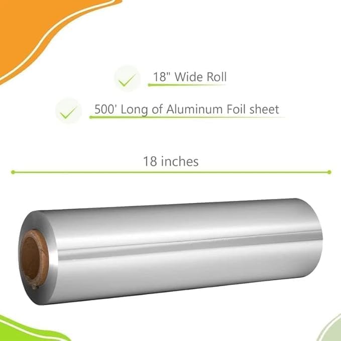 Aluminum Foil Wrap Heavy Duty | Commercial Grade for Food Service Industry | Aluminum Silver Foil Safe for Cooking, Baking, Roasting, BBQ & Parties | 18"x 500 Feet Long