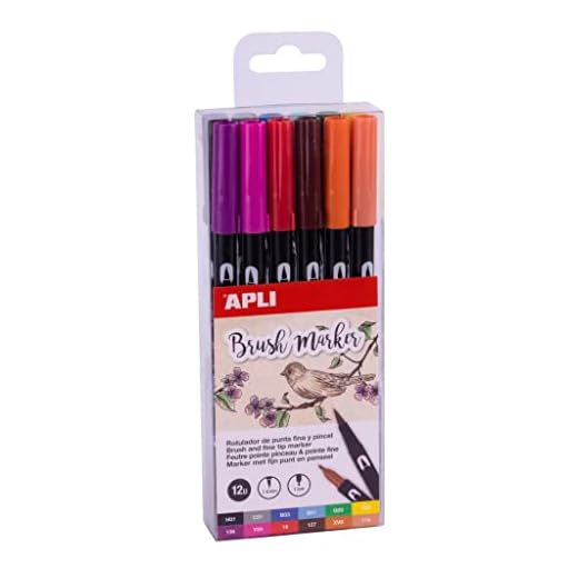 APLI 18063 -Pack de 12 rotuladores acuarelables en colores clásicos, de doble punta (redonda de 1 mm y pincel de 1-4 mm)