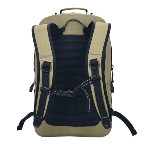 Image of Breakwater Supply Fogland CORDURA Waterproof IP68 Submersible Backpack | Laptop Sleeve & Airtight Zippers for Outdoors, Travel, Hiking, Fishing, Floating Dry Bag, Unisex, TPU (Safari Tan, 25L)