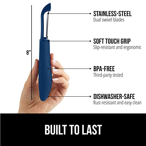 Gorilla Grip Swivel Vegetable Peeler, Sharp Stainless Steel Blades, Comfortable Handle, Dishwasher Safe, Kitchen Food Peelers, Easy Peeling, Peel Vegetables, Apple, Potato, Safe Blade Guard, Blue #TOP1