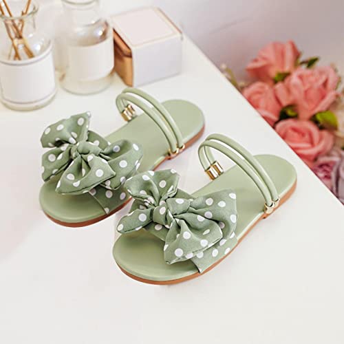 Girls' Sandals Summer Children's Soft Sole Shoes Fashion Girls' Bow Princess Shoes Baby Beach Shoes Youth Slides (Green, 33)2