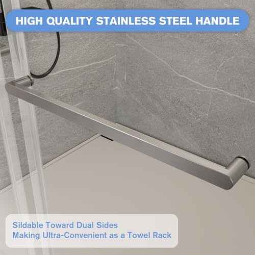 68-72\" W x 76\" H Double Sliding Frameless Soft-Close Shower Door, Waterproof Bathroom Glass Shower Door with Premium3/8 Inch (10mm) Thick Tampered Glass in Matte Brushed Nickel Stainless Steel