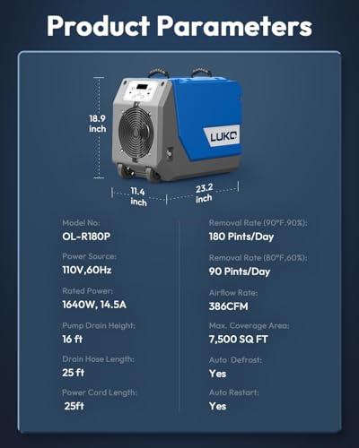 LUKO Commercial Dehumidifier with Pump Hose