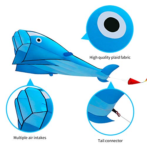 Eyijklzo 2 Pack Kites - Large 3D Blue Dolphin Kite And Black Spoted Octopus For Children And Adult With Long Colorful Tail String Line Accessories Easy To Soar High Outdoor Sports #TOP2