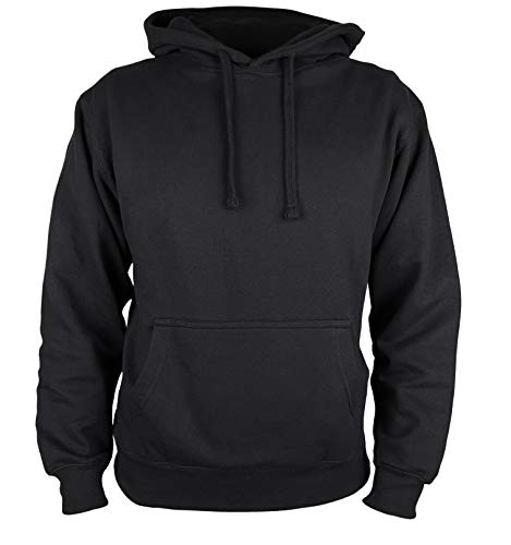 Martes Clothing | Mens Plain long sleeve Hoodie Fleece Pull-Over | Soft and comfy Adult Top Sweatshirt Hoodies | Work and longe wear | Non-zip Up | Uni-Sex | 80% Cotton 20% Polyester (Black) (1, XXL)