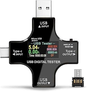 USB Power Meter Testers, Upgrade Multi Functional 2 in 1 Type C USB Tester, LCD Digital Multimeter, Voltage,Current, Power Capacity, Temperature, Working Time Detector (Pack with OTG Adapter)