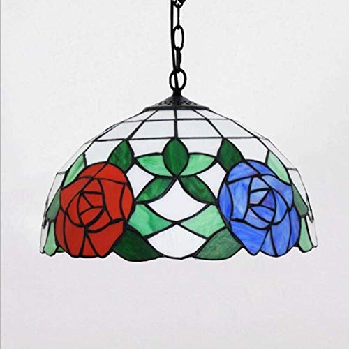 Lampe suspension Tiffany rose rouge de 12 pouces lustre pastoral en vitrail