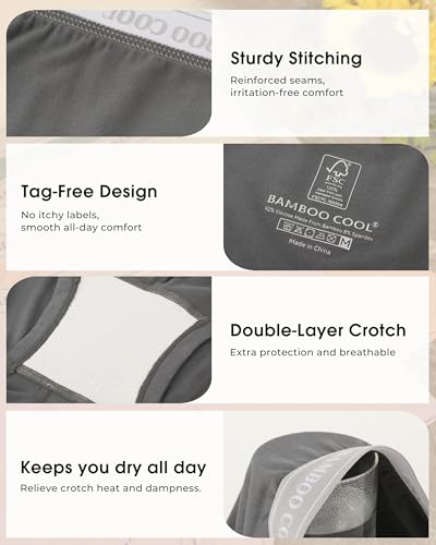 Image of BAMBOO COOL Womens Boy Shorts Underwear Full Coverage High Waist Boxer Briefs Panties for Women 5 Pack