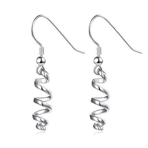 Linear Jewelry 925 Sterling Silver Cute Exquisite Dangle Earrings Curve Twist Shape Spiral Dangle Stud Earrings for Women Teen Girls