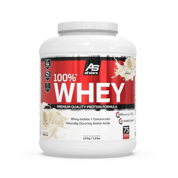 ALL STARS 100% Whey Protein Pulver 2270g Vanilla – Cremiger Shake mit bis zu 80% Eiweiß, Enthält wertvolle Aminosäuren, Fettarm & kohlenhydratarm