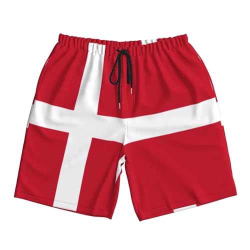 Danish Flag Men Beach Pants – Swim Trunks for Men,Quick-Dry and Comfortable, Suitable for Beach, Surf, and Everyday Wear Black 7