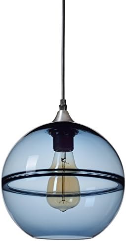 Casamotion Pendant Lighting Handblown Glass Drop Hanging Light, Unique Optic Glass Pendant Lamp, Brushed Nickel Finish, Grey Blue, 9''