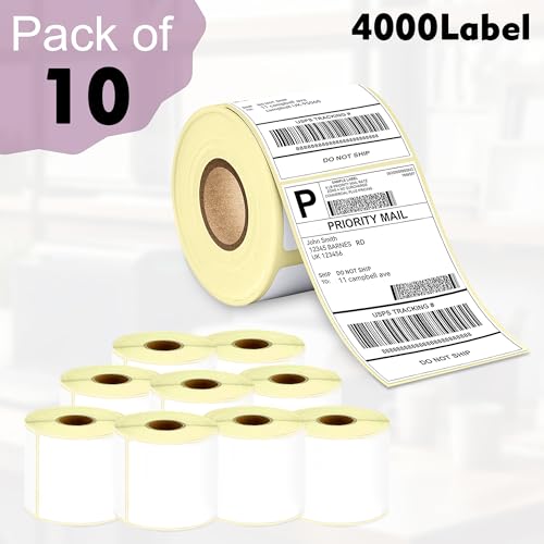 Image of GLUN Direct Thermal Label Sticker Rolls 4x6 (100x150mm), Self-Adhesive 400 Labels per Roll, Perfect for Shipping and Thermal Printers Pack of 10
