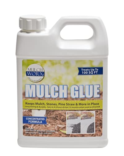 Mulch Glue - Concentrated Quart (32oz) - Glues & Locks Mulch, Pine Straw, Pea Gravel, Dust & Dirt - Fast-Dry Formula - Professional Grade Landscape Glue