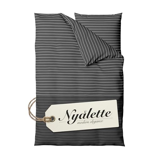 NYALETTE Bettwäsche 135x200 Baumwolle Bettwäsche-Sets Premium Grau Anthrazit Gestreift