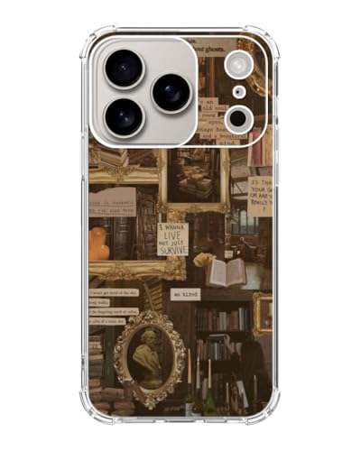 Coque iPhone 17 Pro Max TPU cool avec collage céleste et livres marron vintage
