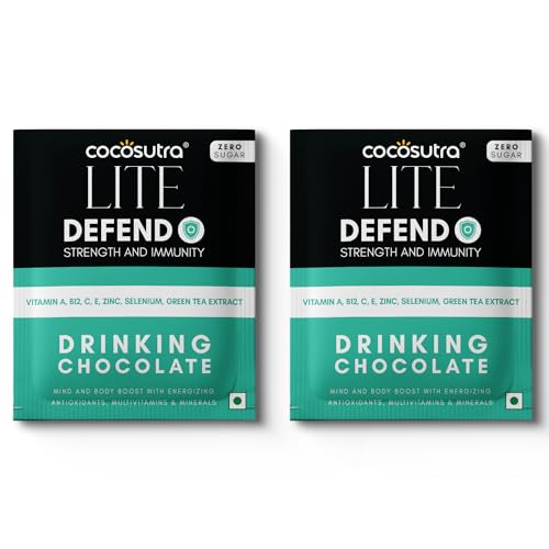 Image of COCOSUTRA LITE | DEFEND - Sugar Free Drinking Chocolate Mix - Trial Pack | For Strength & Immunity Boost | Added Multivitamins, Minerals & Antioxidants | Keto Friendly | 2 Sachets | 20g each